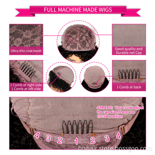 Wholesale BIS Ombre Honey Blonde Full Machine Wigs With Bangs 1B27 150 Denity Jerry Curly Human Hair Wigs For Black Women